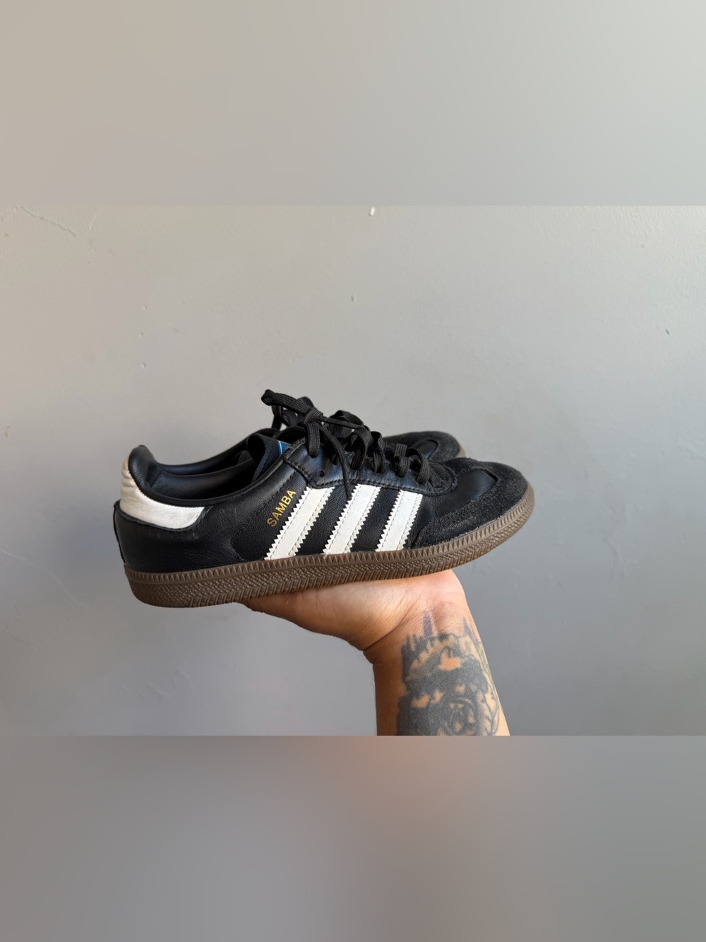 adidas Samba Striped Sneakers in Black & White kids US 2